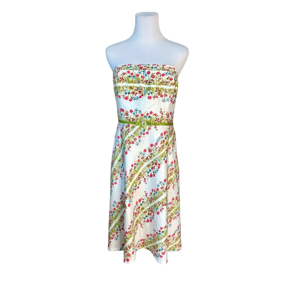Liz Claiborne Spring Parade Strapless A-line Dress 10 White Floral Cottage NWT